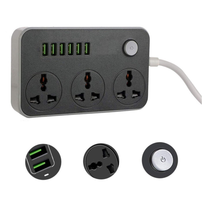 2500W 3.4A Power Socket With 3 Anti-Static AC Sockets And 6 Intelligent USB Charging Ports - Image 1