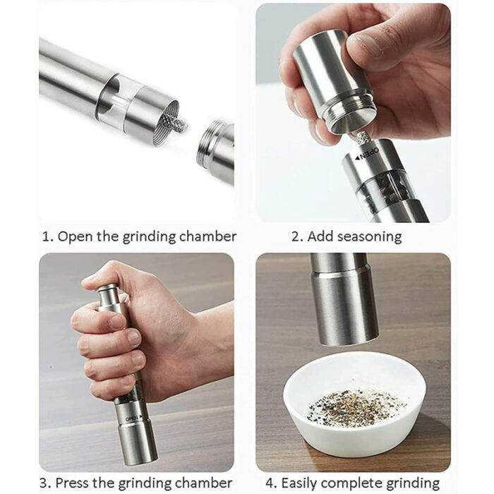 One Handed Operation Thumb Push High Quality Stainless Steel Spice Grinder - Image 7