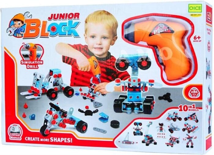 10 In 1 Models Junior Blocks With Simulation Drill Having 286 Pieces For Kids - Image 1