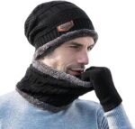 Head & Neck Cap Beanies Combo - woolen winter beanie cap with neck warmer muffler for men and women (Black) - Image 6