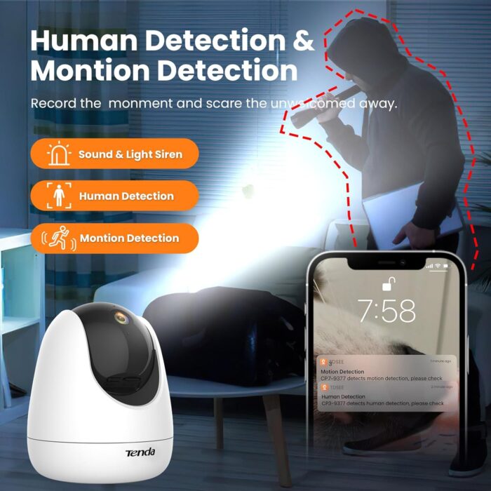 Tenda CP3 V2.2 360 Degree Super HD 1080P Security Pan/Tilt Camera With Voice Control, Human Detection, Two-Way Audio - Image 15