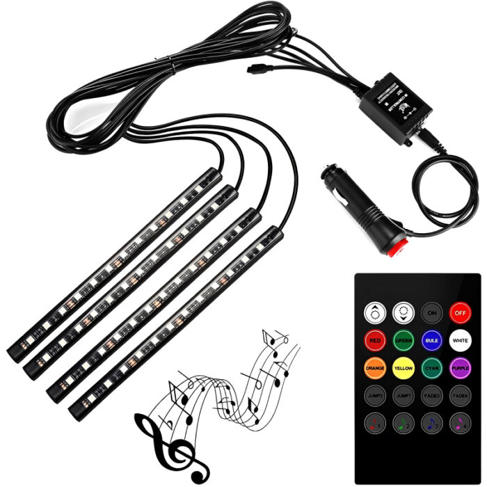 4 PCs Remote Control RGB LED Music Strip Lights For Car Interior - Image 1