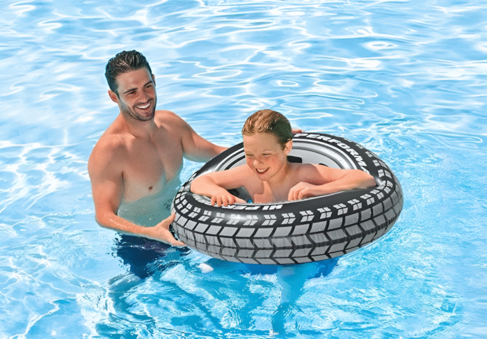 Intex Giant Tire Tube 36 Inch Swim Ring For Summer | Swimming Pool Tube for Kid's | Big Size Cool Black Wheel Tire Men Swimming Ring  - Image 1