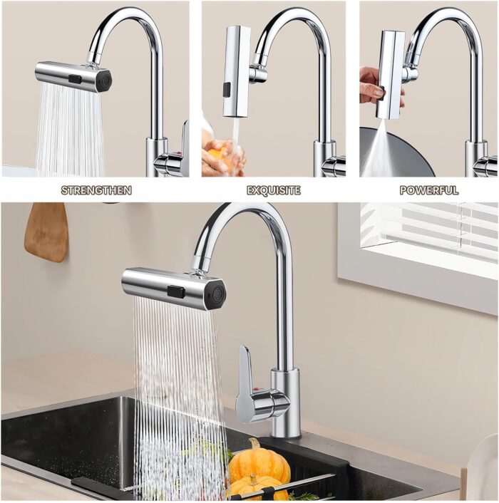 Multifunctional Kitchen Sink Waterfall Faucet Pressurized Shower Bubbler Splash-proof 4 Modes Spout Bathroom Basin Tap Extender Adapter - Image 1