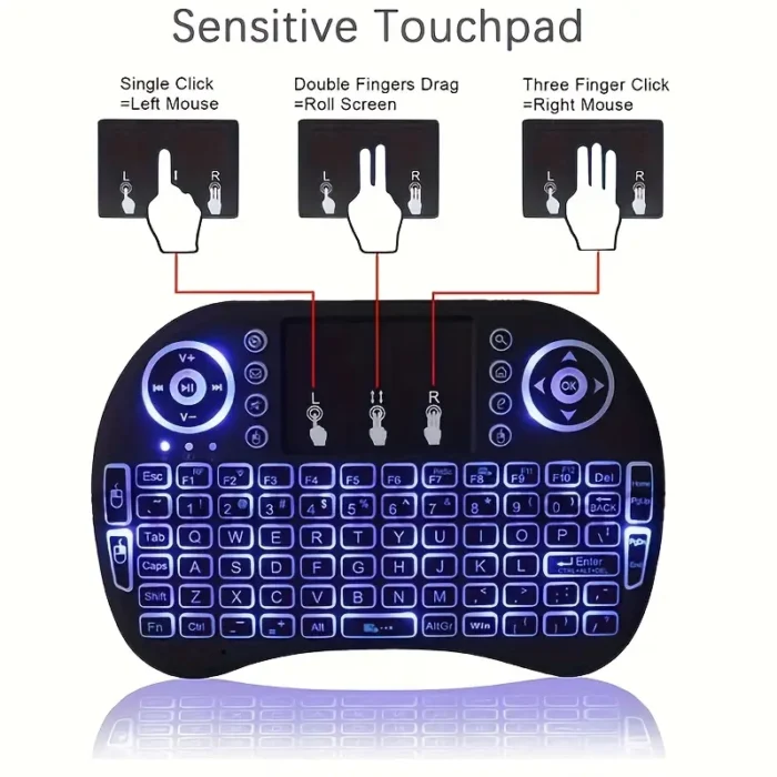 i8 2.4G Mini wireless keyboard with touchpad | 7-color Backlight ,plug and play | Super cool design | Perfect for Android TV Box, Smart TV, Projector, PS3 - Image 6