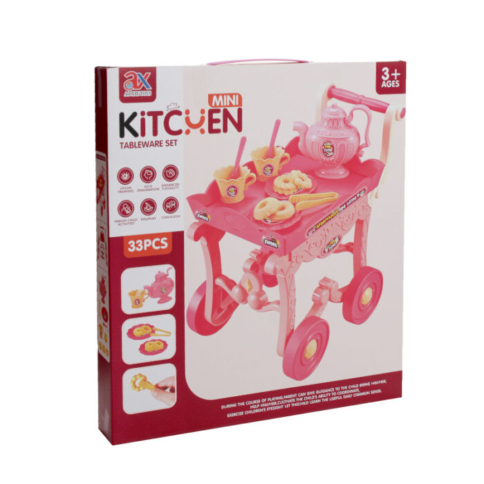 33Pcs Vibrant and Exciting Kitchen Tableware Toy Cart With Food Items And Utensils For Educational Play - Image 4