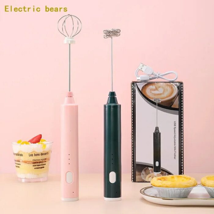 Handheld Electric Milk Frother Whisk Egg Beater USB Rechargeable Coffee Blender Household Milk Shaker Mixer Foamer Food Blender (random color) - Image 1