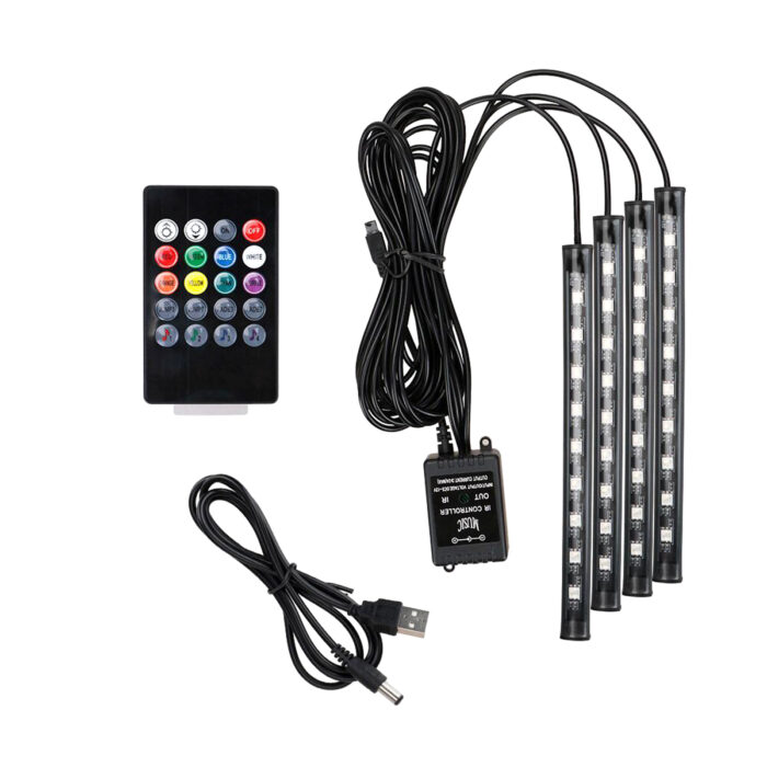 4 PCs Remote Control RGB LED Music Strip Lights For Car Interior - Image 9