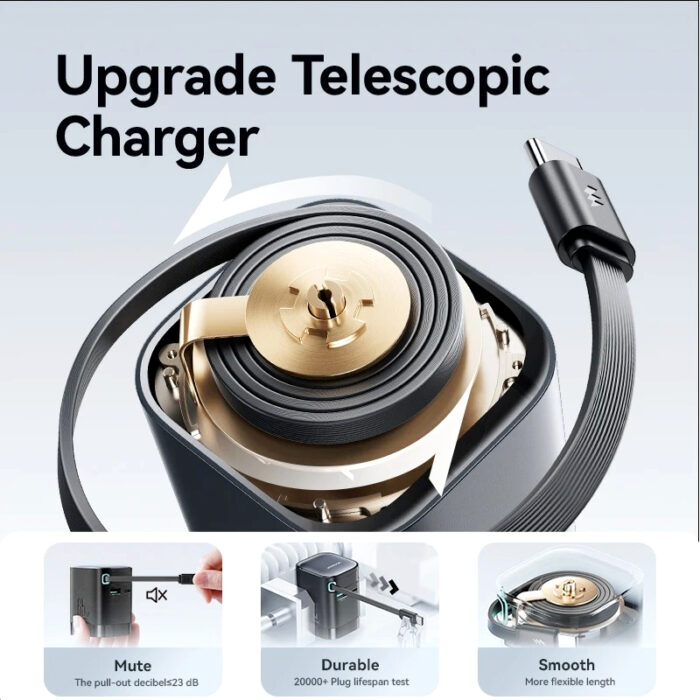 Joyroom JR-TCL02EU 65W GaN Charger with Retractable USB-C Cable, Dual-Port USB-A & USB-C, PD 3.0 Fast Charging, Compatible with Laptops & Smartphones - Image 8