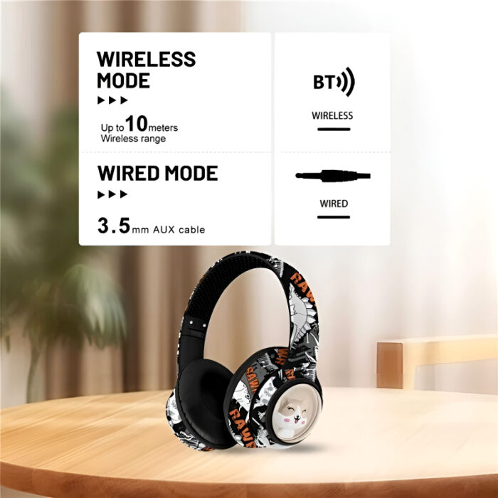 AKZ-36 Creative Graffiti Wireless Bluetooth 5.3 Headphones – Foldable Headset with Hi-Fi Sound, FM Radio, Microphone, and TF Card Support - Image 9