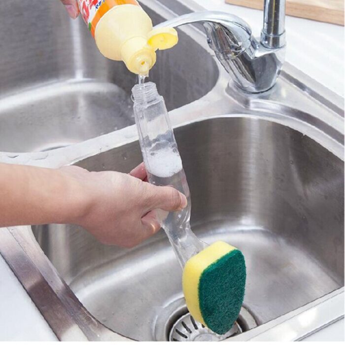 3 Sponge Heads Handheld Soap Scrubber Cleaner Dish Wand Brush Cleaning Tool - Image 4