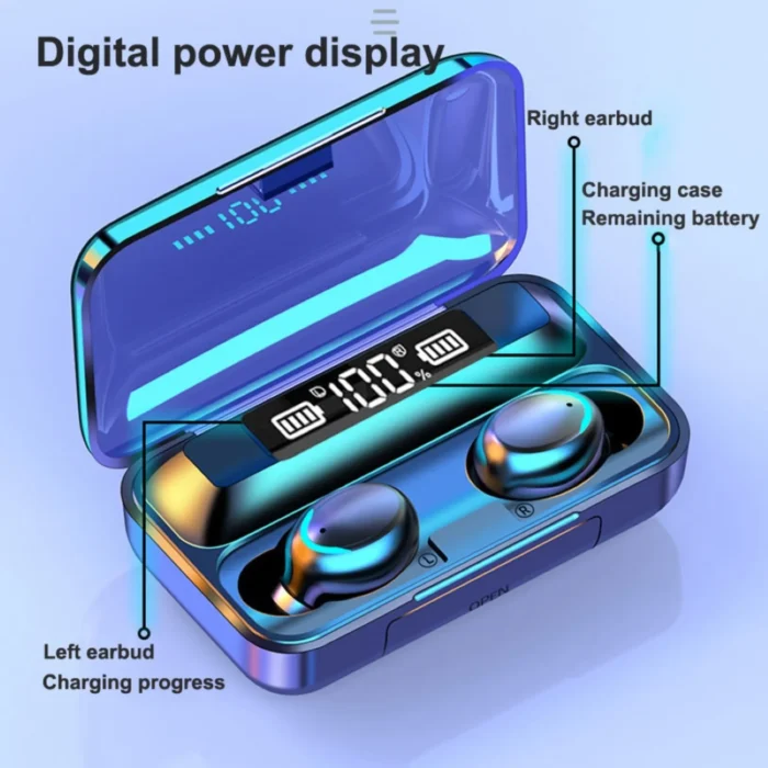 F9- TWS Bluetooth 5.0 Rechargeable Smart Touch Wireless Earphones( Black  color) - Image 8