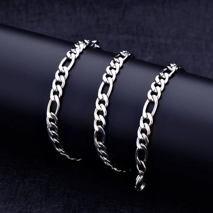 Durable & Glossy Finish Men's Solid Stainless Steel Figaro Chain Bracelet - Image 4