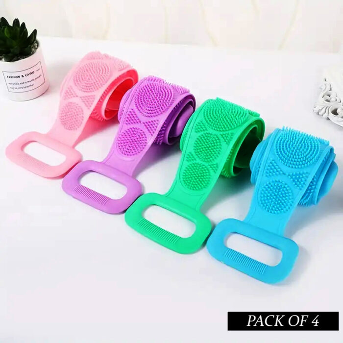 Pack Of 4 Silicone Back Scrubber Soft Loofah Bath Towel And Massage Belt - Image 2