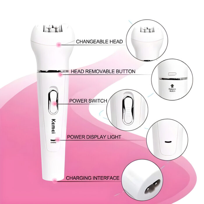 Kemei KM-2199 Multi-Functional Rechargeable Epilator: 5-In-1 Beauty Tools Kit For Women - Image 10