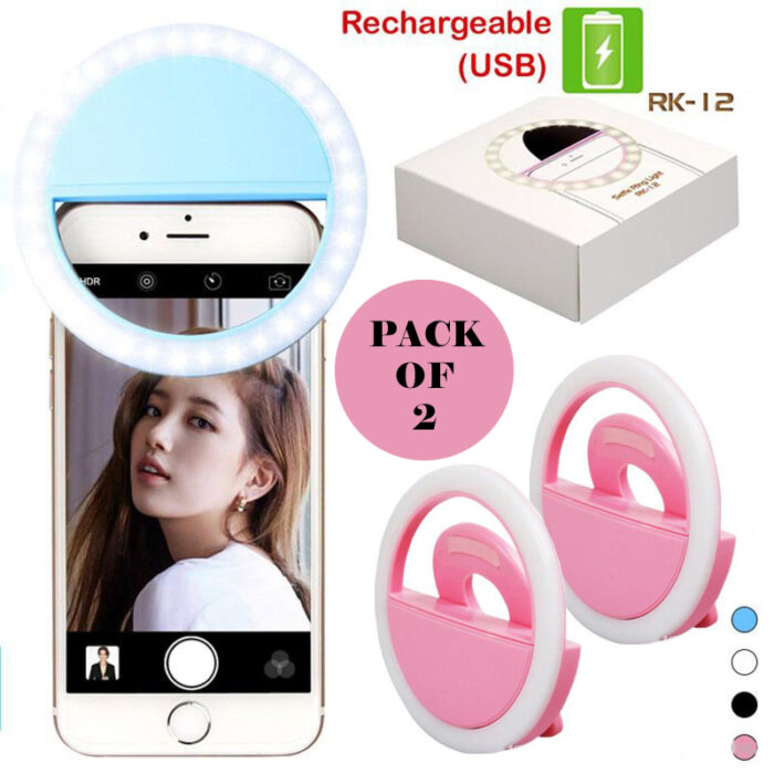 Pack Of 2 Mini Portable USB Rechargeable Selfie Ring Light With 3 Brightness Levels - Image 4