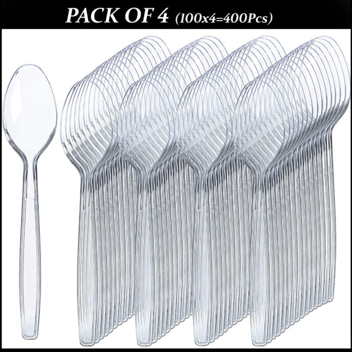 4 Packs Of 100PCS Transparent Plastic Spoons For Desserts And Appetizers - Image 2