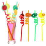 Pack Of 4 PCs Re-Usable Plastic Fruits Acrylic Drinking Straws - Image 2