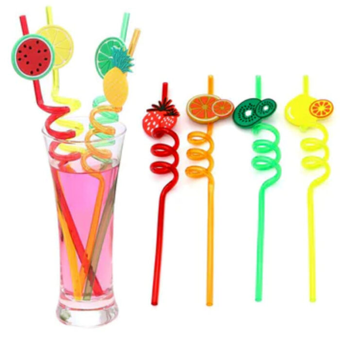 Pack Of 4 PCs Re-Usable Plastic Fruits Acrylic Drinking Straws - Image 2