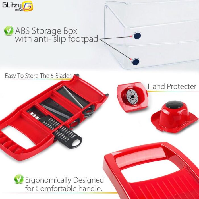 Slicer Vegetable Cutter Grater Chopper Six Interchangeable Blades With Hand Protector - Image 4