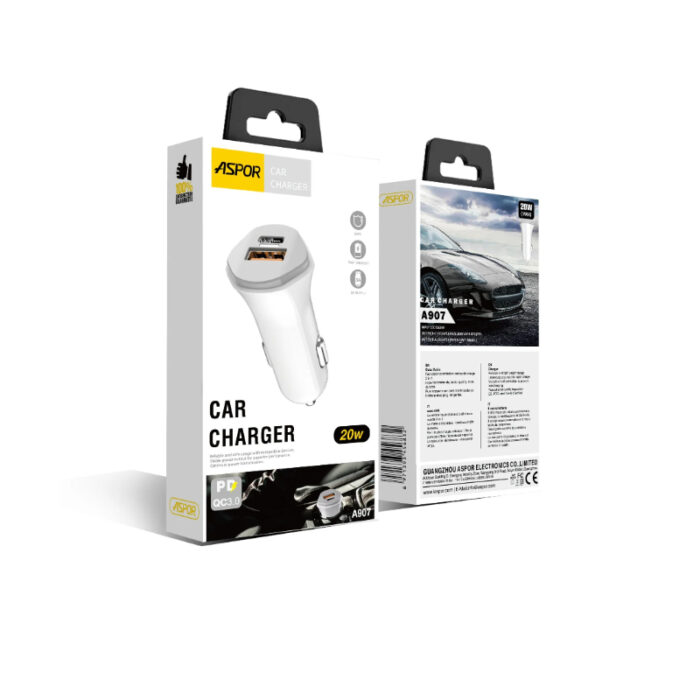 A907 Aspor Universal 20W Fast Car Charger Adapter For All Mobile Phones - Image 2