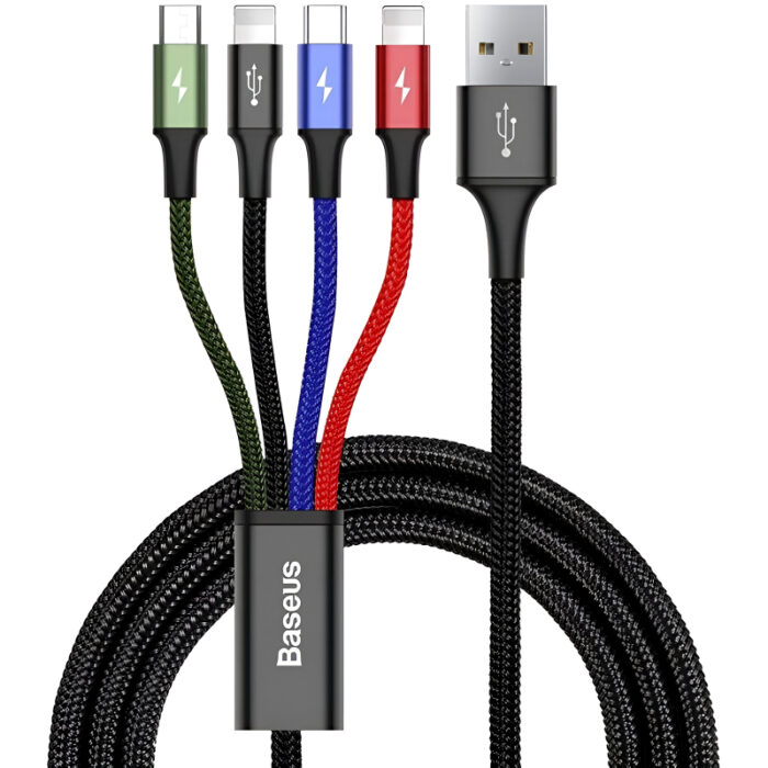 Baseus 4 in 1 Dual iPhone + Type C + Micro USB High Quality Nylon Braided Universal Multi Charging Cable - Image 2