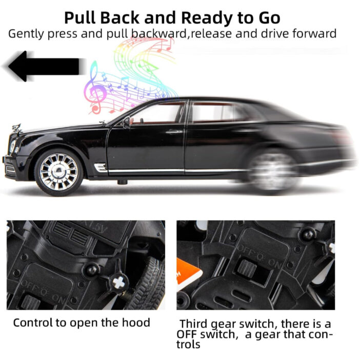 1:24 Bentley Mulsanne Alloy Die-Cast Model Car With Sound & Light - Image 3