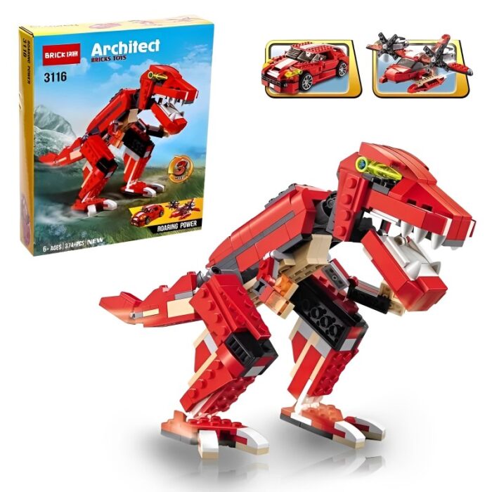 374Pcs Architect Bricks 3 In 1 Dinosaur Car Airplane Building Blocks Set - Image 1