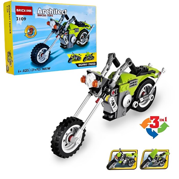 129Pcs Architect 3-In-1 Highway Cruiser Motorcycle Building Blocks Toy - Image 1