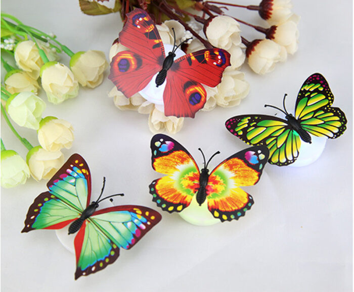 5 Pieces Set Of Colorful Changing Butterflies LED Night Light Lamp Home Glow In The Dark Room - Image 1