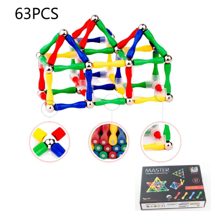 63Pcs Master 3D Stimulating Magnetic Building Construction Sticks And Balls Set - Image 1