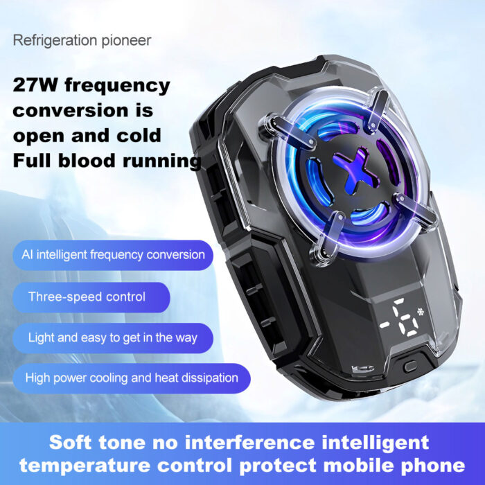 DL-16-Mobile-Cooling-Fan-1.jpeg DL-16 27W Mobile Cooling Fan With Digital Display, Three Gears Freezing Modes, AI Frequency Conversion - Image 1