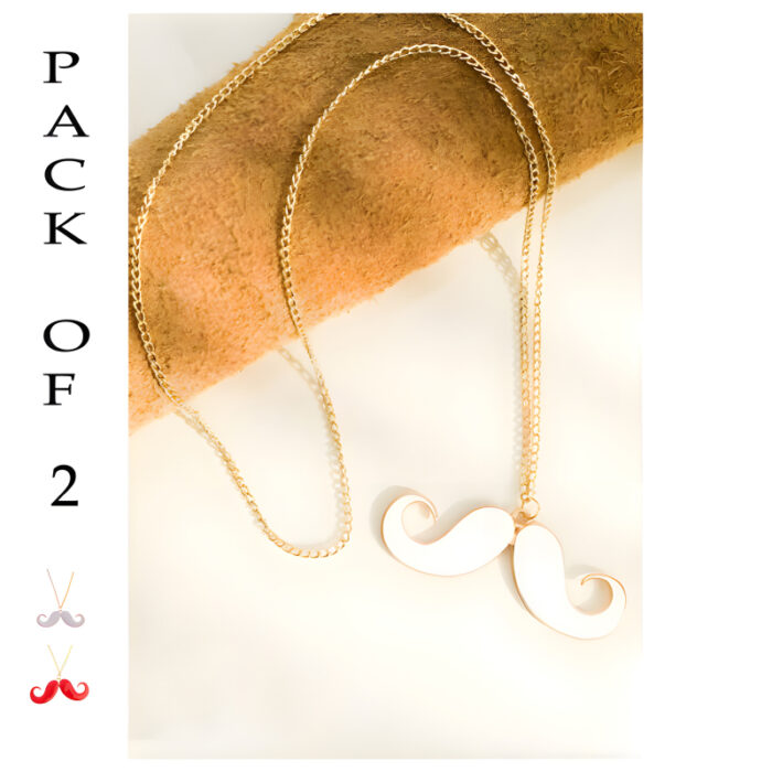 Chic Charm Set Of 2 Mustache Pendants With Golden Chains - Image 1