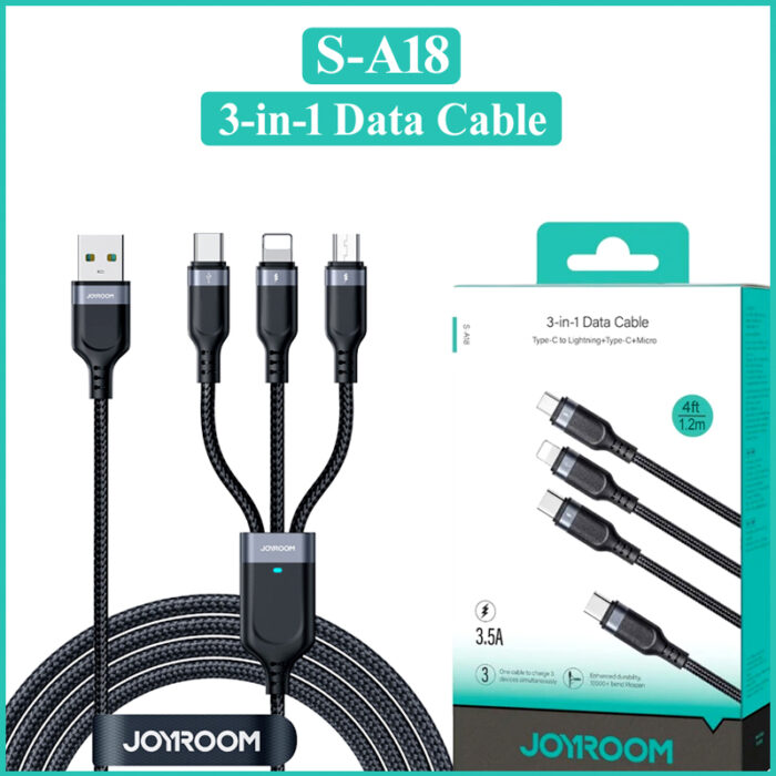 JoyRoom S-A18 3-in-1 Fast Charging and Data Cable – USB-A to Lightning, Type-C, and Micro, 3.5A - Image 13