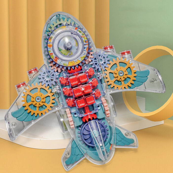 Electric Transparent Body Airplane Rotating Mechanical Gear Plane With Music Light Luminous Flashing Toy - Image 1