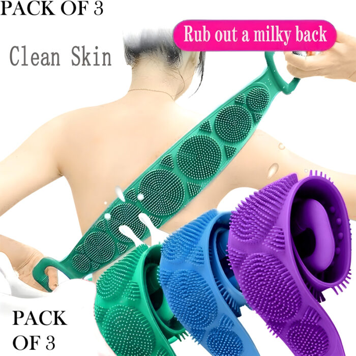 Pack Of 3 Silicone Back Scrubber Soft Loofah Bath Towel And Massage Belt - Image 1