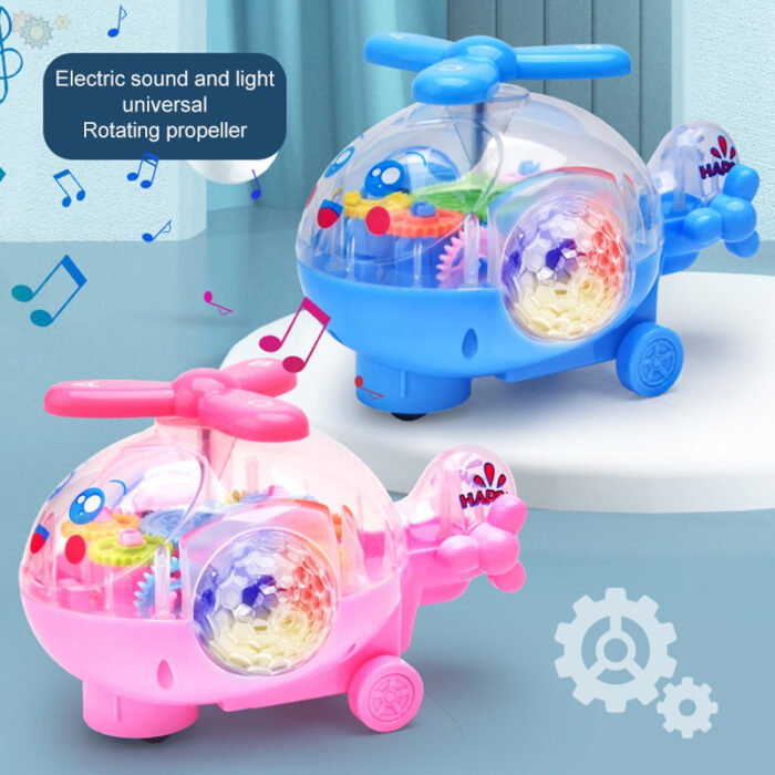Transparent Gear Helicopter 360 Degree Revolve Action, Flashing Lights With Music Toy For Kids - Image 1