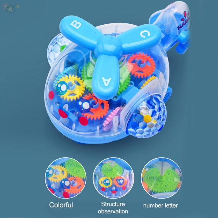 Transparent Gear Helicopter 360 Degree Revolve Action, Flashing Lights With Music Toy For Kids - Image 2