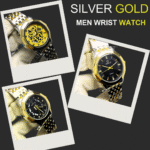 MA1 Pro King GENTS Silver Gold Wrist Watch | STAINLESS STEEL DIAMOND CUT Quartz Watch for boys & Mens (random dial color and random strap color))