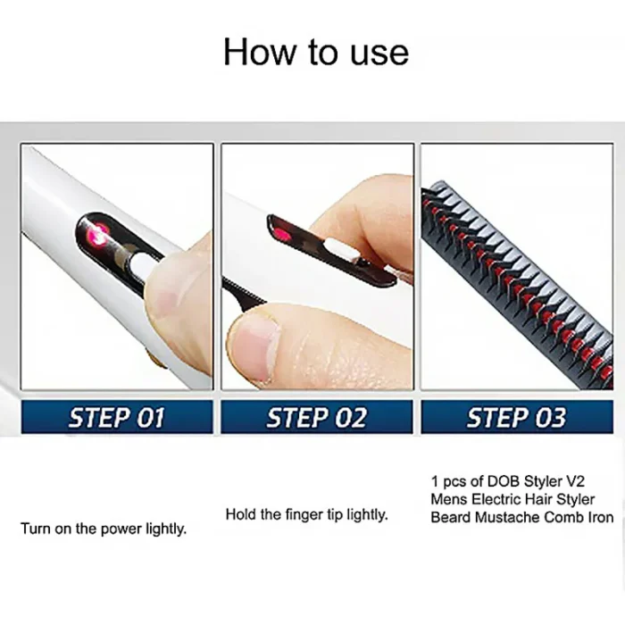 Rechargeable Hair Curler Beard Shawl Comb Multi functional Hair Straightener Comb Brush - Imported - Image 5