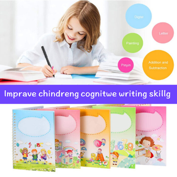 Pack of 4 Children Writing Paste Calligraphy Handwriting Reusable Magic Practice Copybook with 10 Refills - Image 6