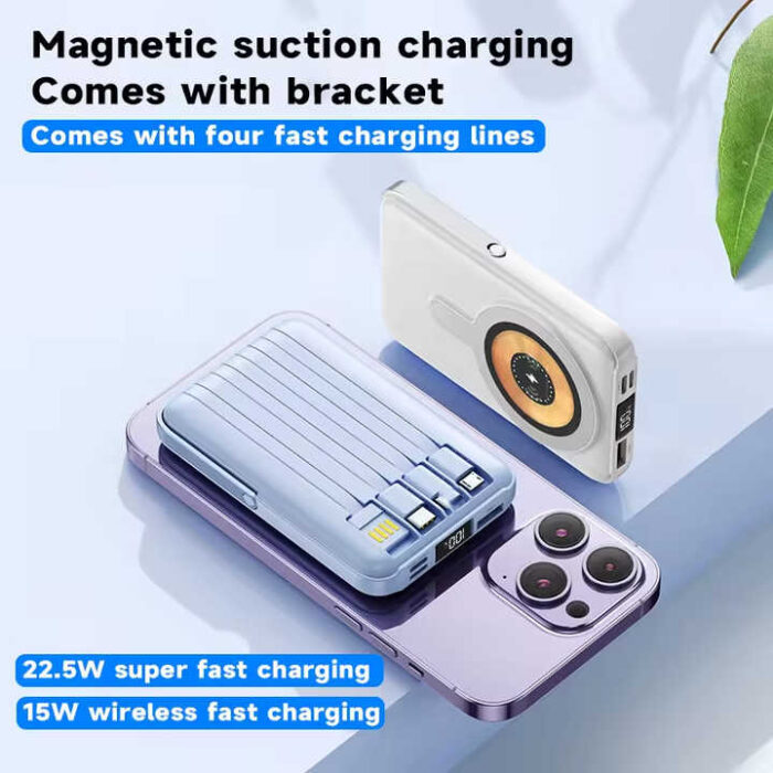 Wireless Charger Magnetic & Built-in Cables 66W Fast Charging Portable Power Bank 10000mAh (Random Color) - Image 8