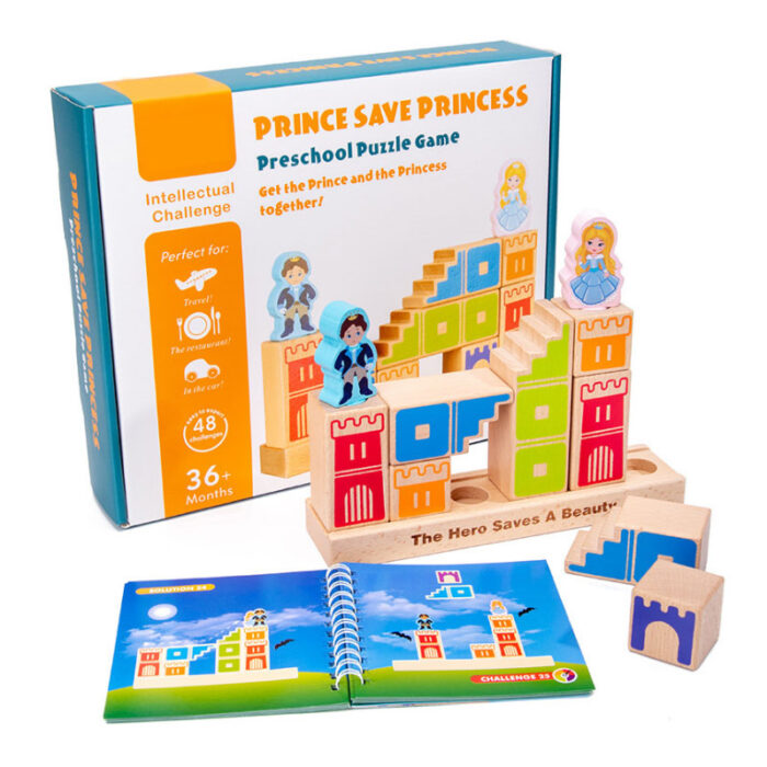H919e9f09affa4e0dad33065f49044e34J.jpg Wooden Building Blocks Toy Prince Save The Princess Interactive Game For Kids 3d Blocks - Image 1