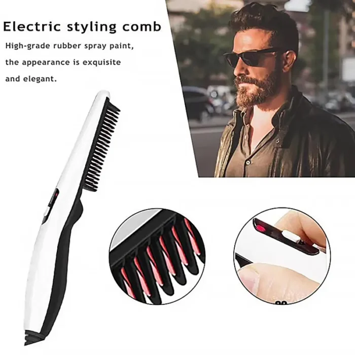 Rechargeable Hair Curler Beard Shawl Comb Multi functional Hair Straightener Comb Brush - Imported - Image 3
