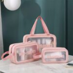 ( 3pcs) Washbag Makeup Bag Wear-resistant Large Capacity Portable Cosmetic Makeup Pouch (pink color) - Image 5