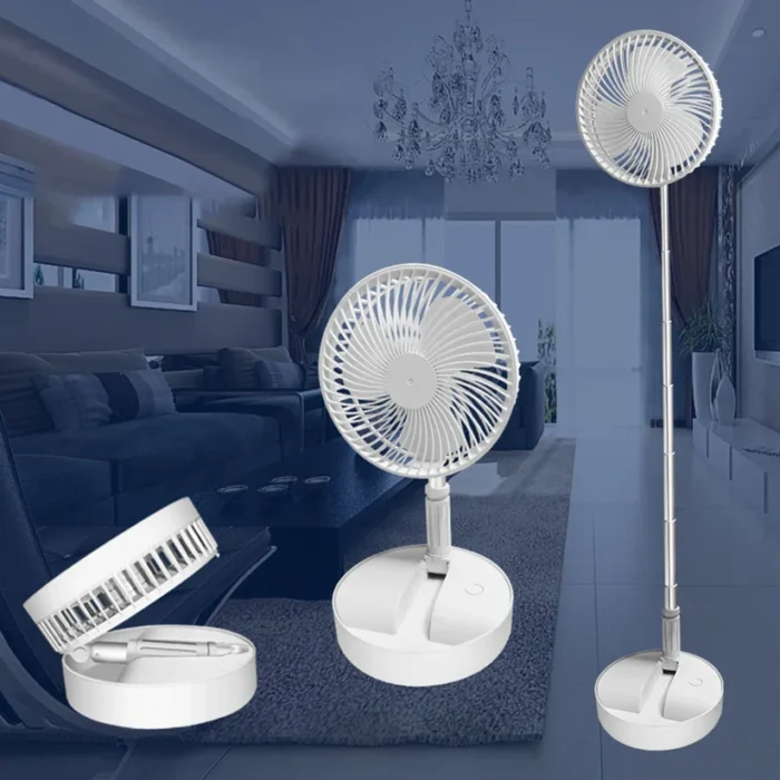 Long Stand Rechargeable Portable Folding Fan | Extendable Floor & Desktop Fan: Silent, Powerful, Portable (Random color) - Image 1