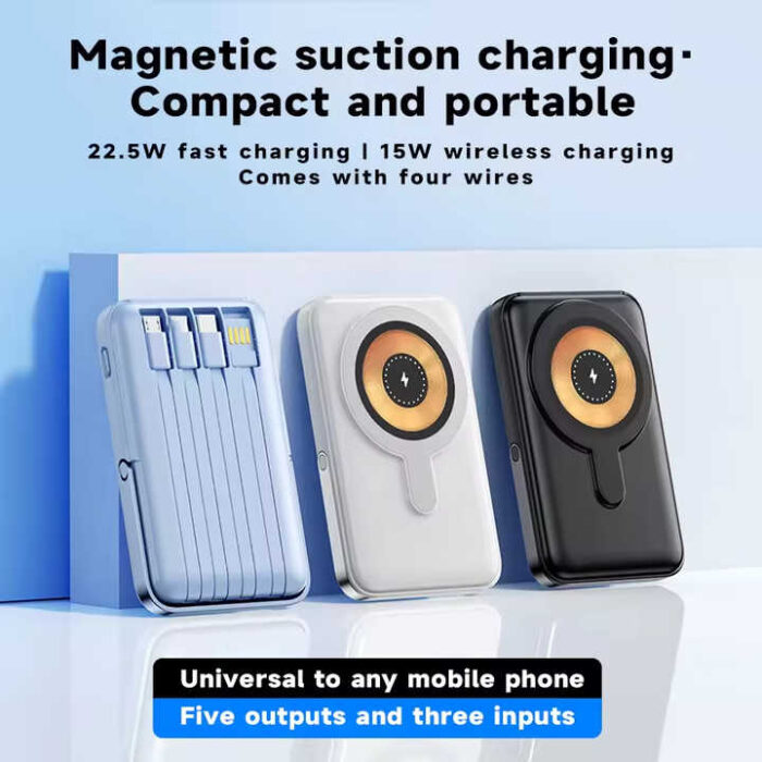 Wireless Charger Magnetic & Built-in Cables 66W Fast Charging Portable Power Bank 10000mAh (Random Color) - Image 9