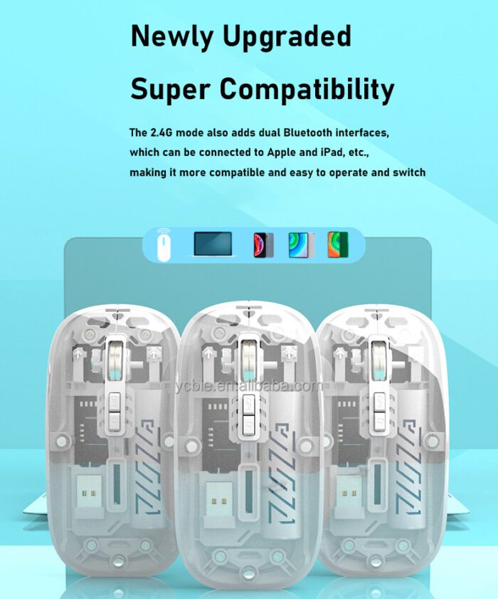 M-10A Transparent Wireless + Bluetooth Dual Mode Rechargeable Mouse | Wireless Transparent Computer Mouse (Random Color) - Image 6