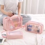 ( 3pcs) Washbag Makeup Bag Wear-resistant Large Capacity Portable Cosmetic Makeup Pouch (pink color) - Image 3