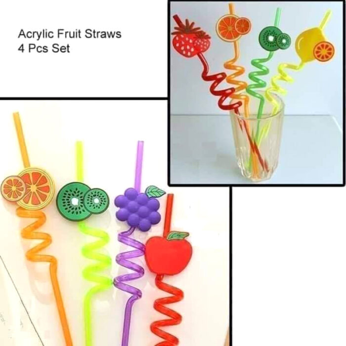 Pack Of 4 PCs Re-Usable Plastic Fruits Acrylic Drinking Straws - Image 8